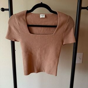 Abercrombie & Fitch Ribbed Square Neck Brown Crop Top
